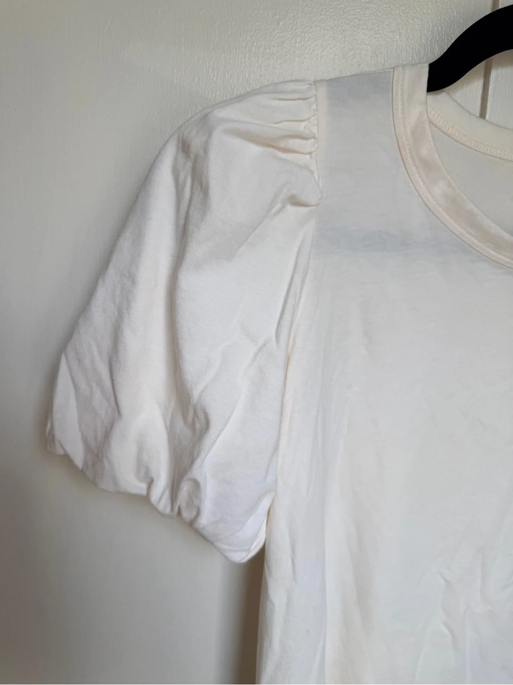 LOFT Petite Ivory Puff Sleeve Cotton Tee Small Petite
